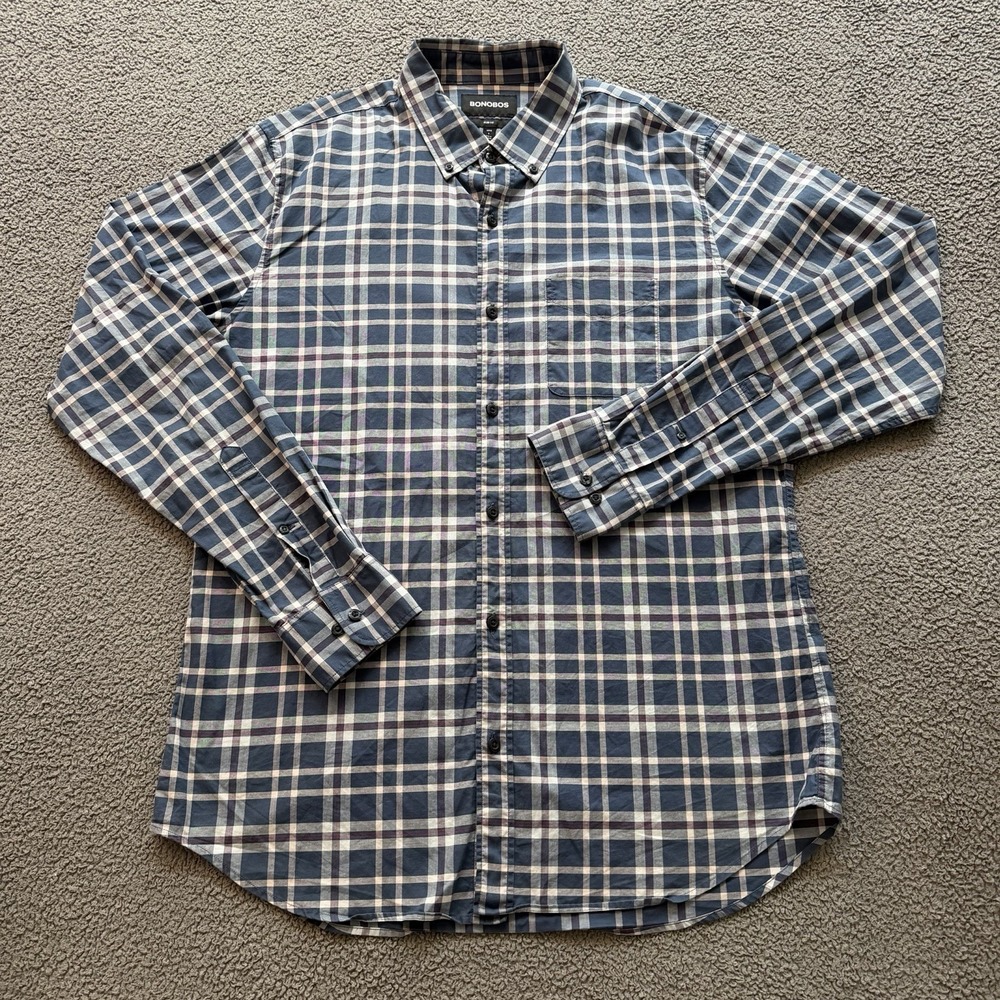 Bonobos Stretch Plaid Long Sleeve Button Down Shirt Men's Large Tall Slim Fit